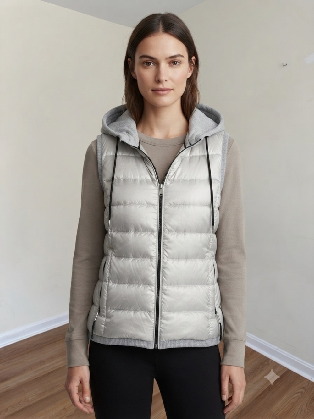 Calvin Klein Women’s Silver Puffer Vest Removable Hood Size Medium